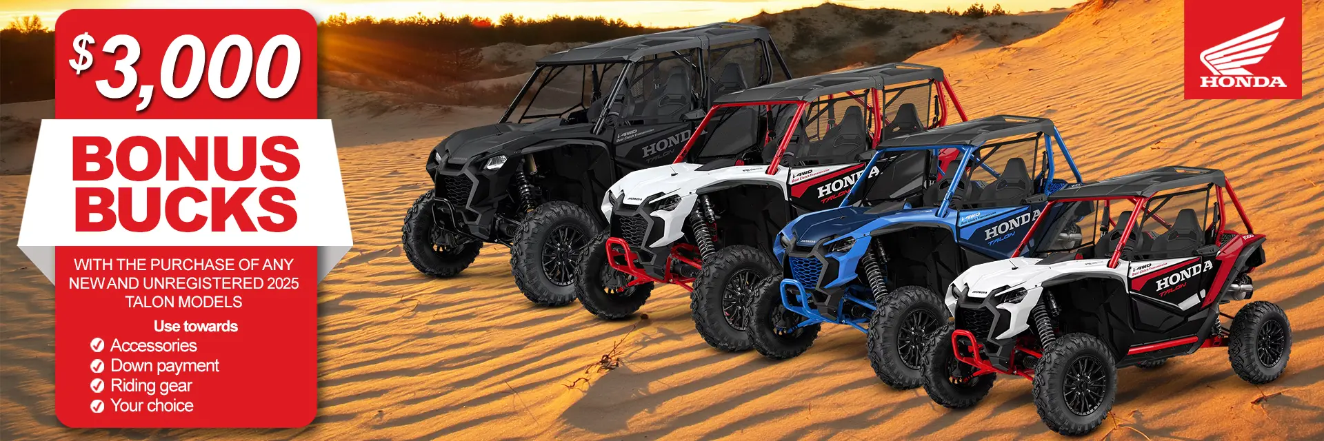 2025 Talons Bonus Bucks July 2026 DX1 Powersports & Motorcycle Dealer near Kansas City MO,Motorcycles for sale,ATVs for sale,Side-by-Sides for sale,UTVs for sale,Sell Us Your Motorcycle,dirt bikes,Motorcycle Financing,Side-By-Side Financing,ATV Financing,Motorcycle test ride,Side-By-Side test ride,ATV test ride,Sell your motorcycle,sell your side-by-side,sell your atv